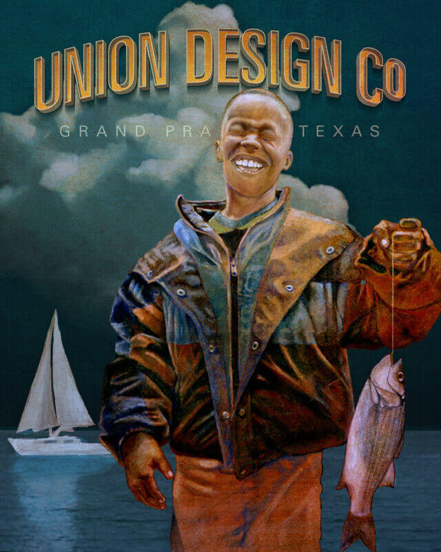 Fishing in Grand Prairie by S. C. James A vintage style painting of a boy holding a fresh catch.