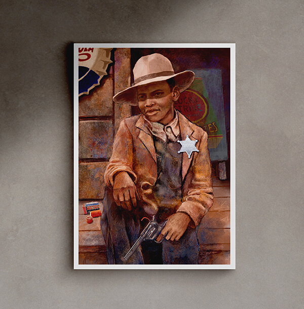 A young African-American child playing a sheriff.