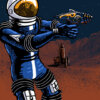 Space Force bu S. C. James a print depicting Lt. Jeff Long from the Matt Mason series of action figure toys from the 60's and 70's.