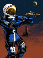 Space Force bu S. C. James a print depicting Lt. Jeff Long from the Matt Mason series of action figure toys from the 60's and 70's.
