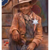 Digital painting of an African American boy playing a sheriff in 20th-century USA.