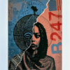 A collage of an African-American women torn paper mask on left side