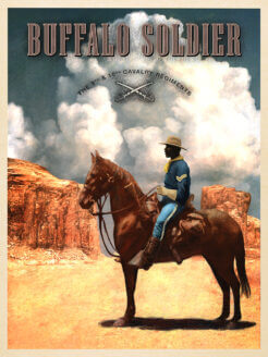 Retro-style Digital Painting of Buffalo Soldier on horseback