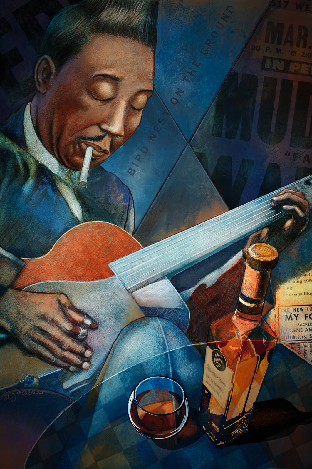 Cubist collage Image of Muddy Waters by S. C. James