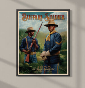 Buffalo Soldier Spanish-American War Poster by S.C.James with frame