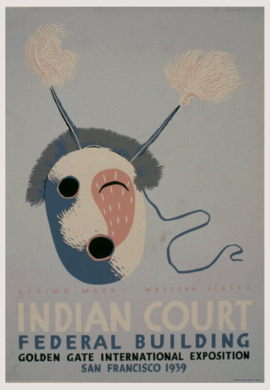 Indian court, Federal Building, Golden Gate International Exposition, San Francisco, 1939 Eskimo mask, western Alaska by Louis B Siegriest.