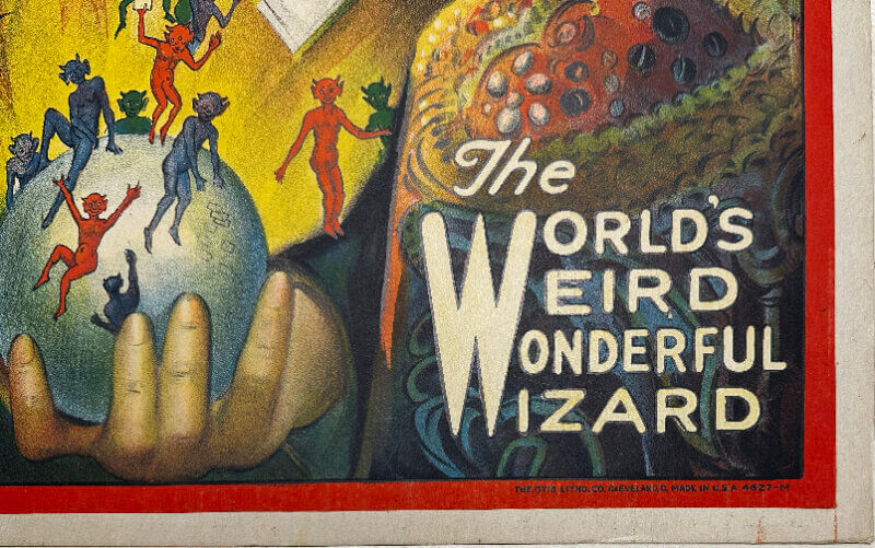 Uncovering the Magic: Authenticating My Early 1900s “Carter the Great” Lithograph 4 Original early 1900s Carter the Great stone lithograph window poster by Otis Lithograph Company with printing blemish on the lower right hand hand side.