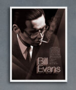 Bill Evans poster Illustrated in sepia tones. With several of the venues he played listed.