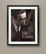 Bill Evans poster Illustrated in sepia tones. With several of the venues he played listed.