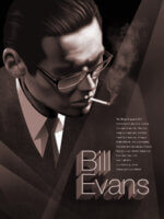 Bill Evans poster Illustrated in sepia tones. With several of the venues he played listed.