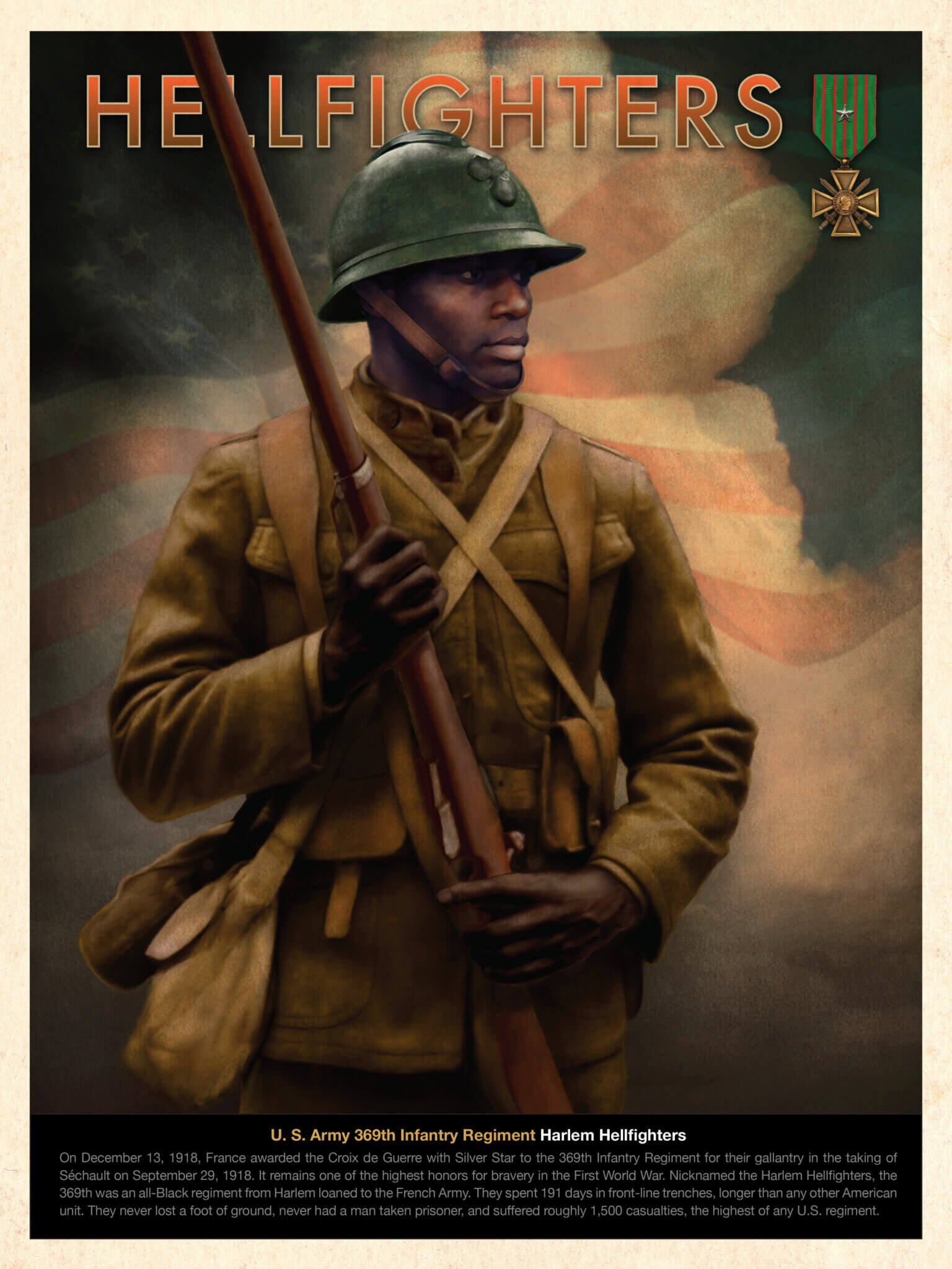 Harlem Hellfighter Séchault vintage-style poster by S.C. James