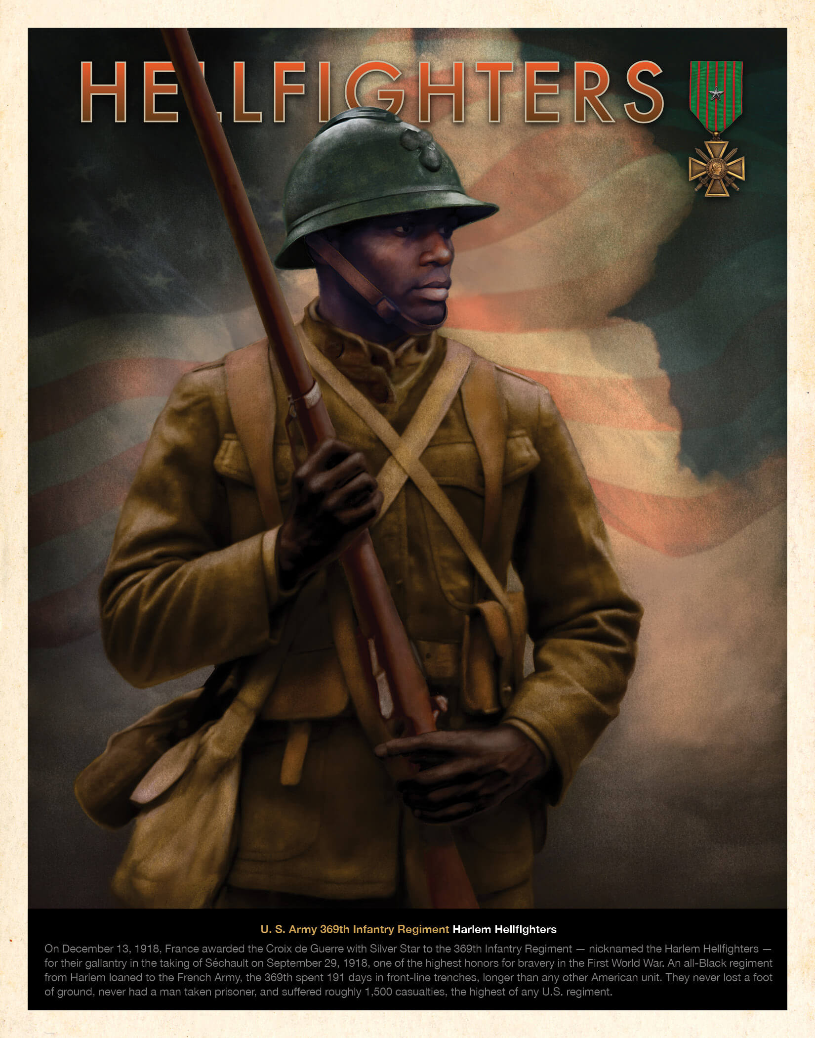 Vintage style poster illustration of a Harlem Hellfighter by S.C. James
